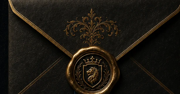 Envelope negro com selo de cera